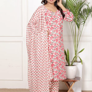 cotton kurta set women cream floral printed ethnic wear