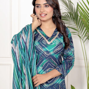 cotton kurta set women teal blue printed ethnic wear with dupatta