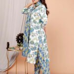 women white blue floral printed kurta set with dupatta
