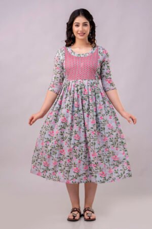 women floral cotton kurti dress with printed yoke
