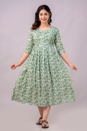 green floral printed cotton a line kurti dress | aavritti queens