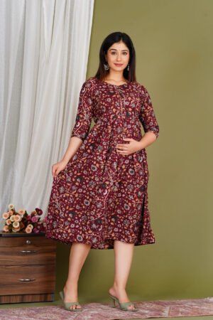 Aavritti Queens pink floral printed cotton Anarkali kurti for women