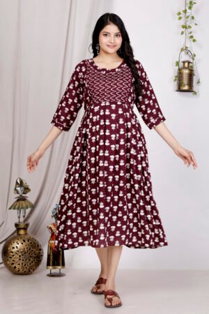 maroon printed maternity feeding kurti dress