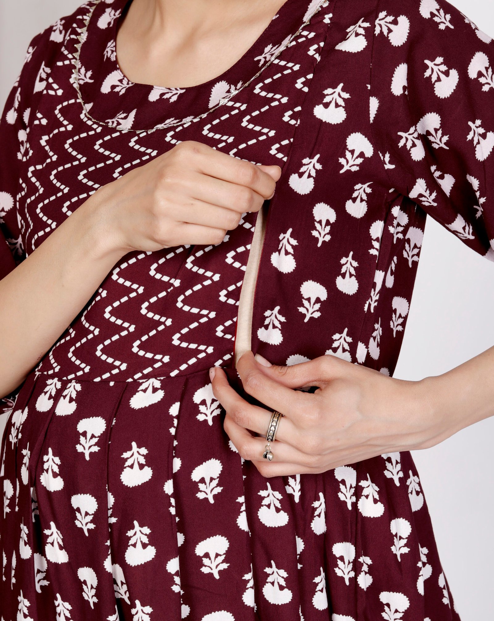 maroon printed maternity feeding kurti dress maroon printed maternity feeding kurti dress