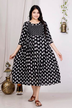 women black printed cotton kurti dress|feeding friendly daily wear