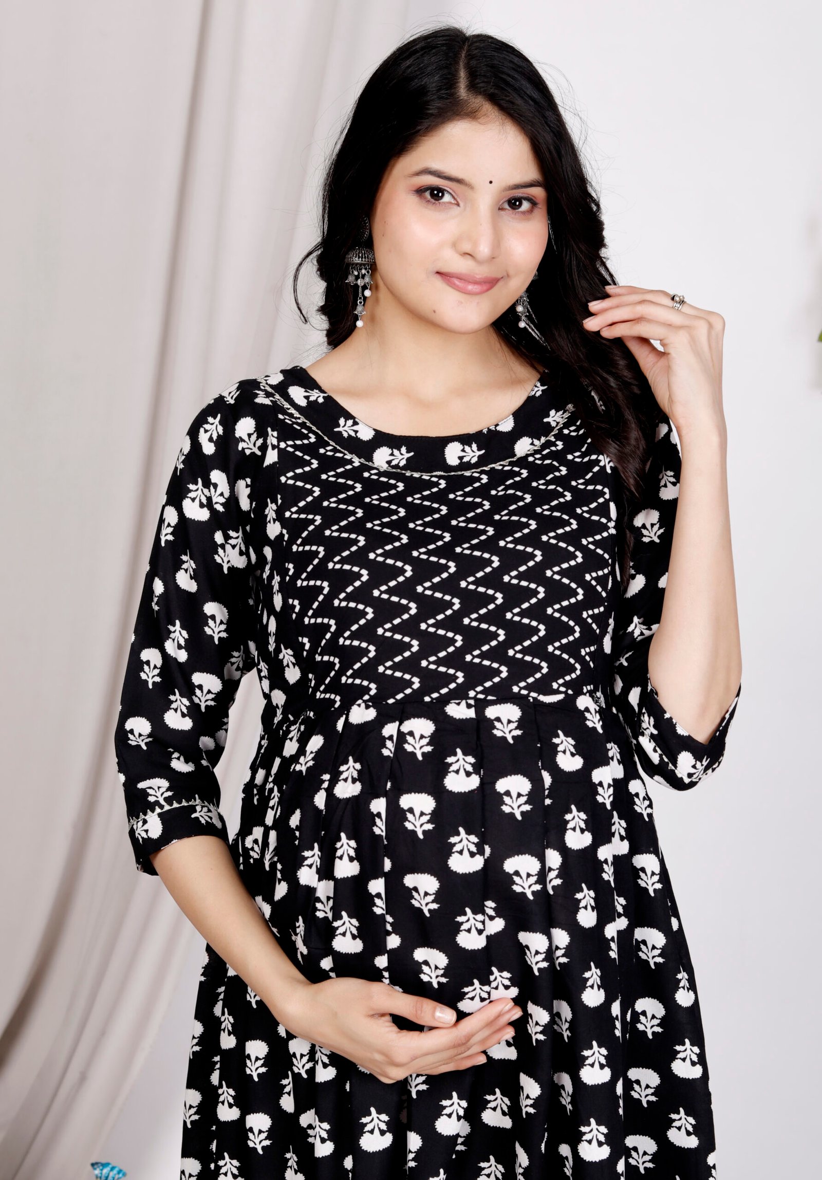 women black printed cotton kurti dress|feeding friendly daily wear women black printed cotton kurti dress|feeding friendly daily wear