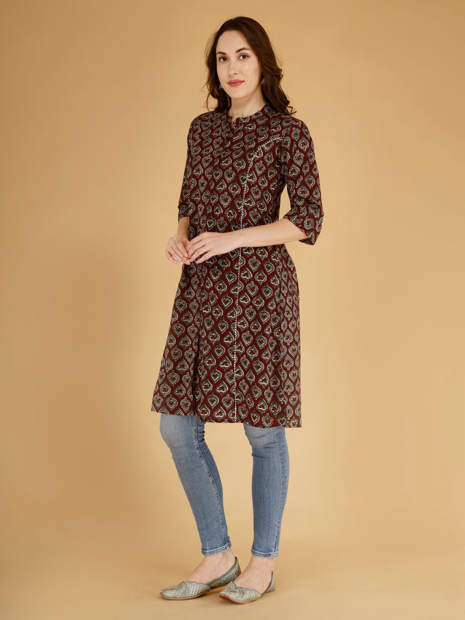 women’s maroon printed cotton kurti – stylish ethnic wear Women’s Maroon Printed Kurti