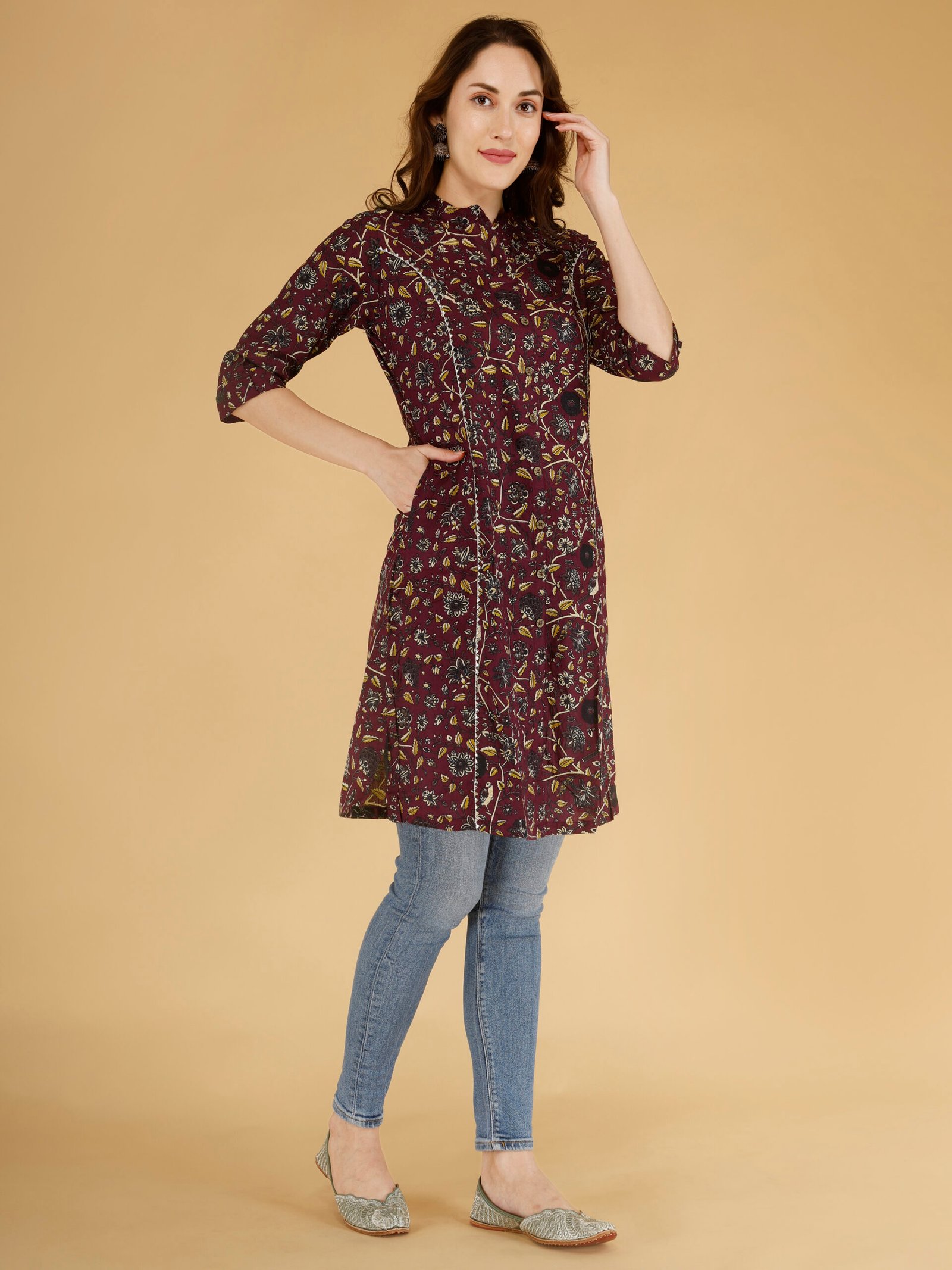 women’s maroon floral printed cotton kurti women’s maroon floral printed cotton kurti