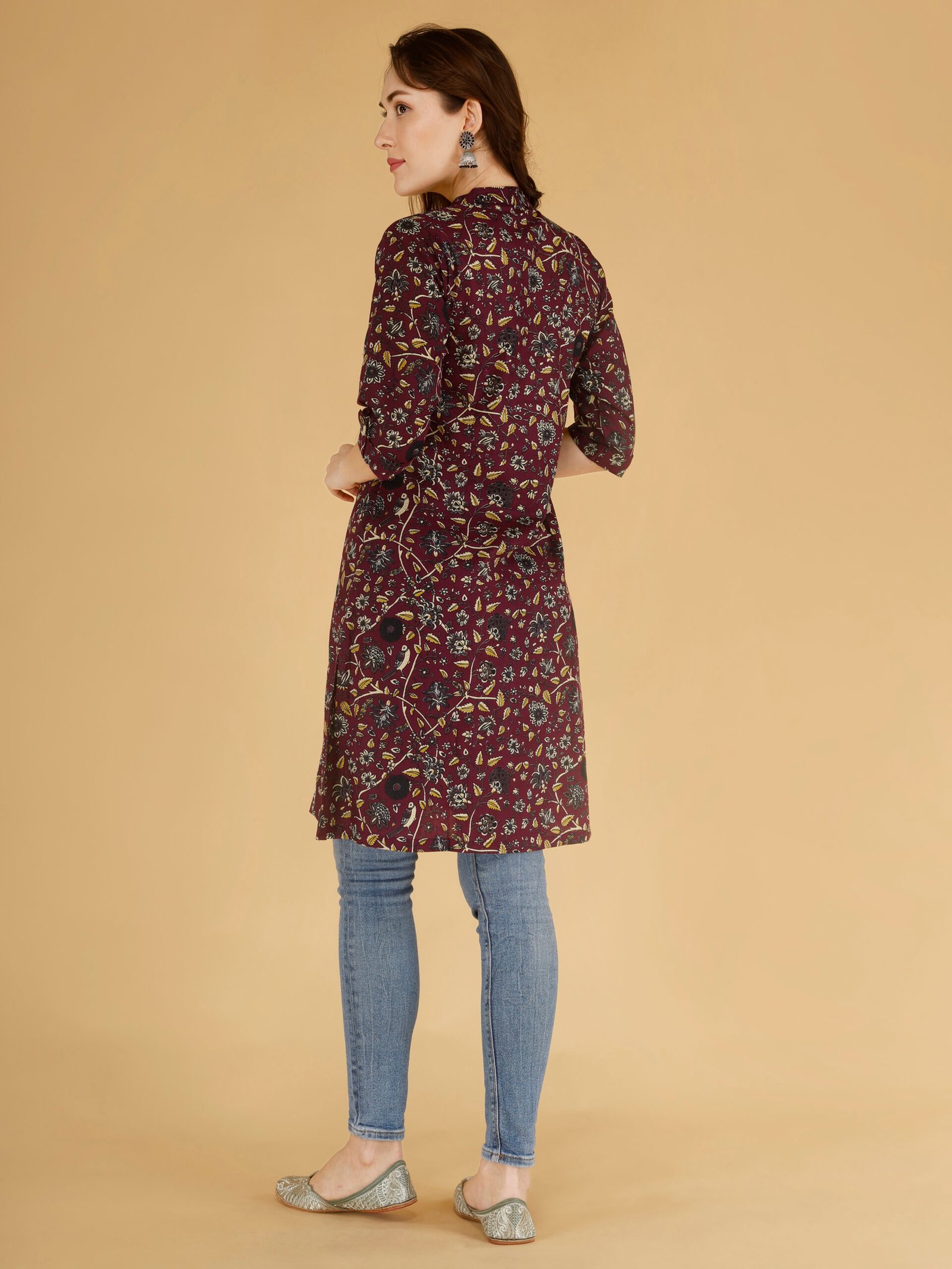 women’s maroon floral printed cotton kurti women’s maroon floral printed cotton kurti