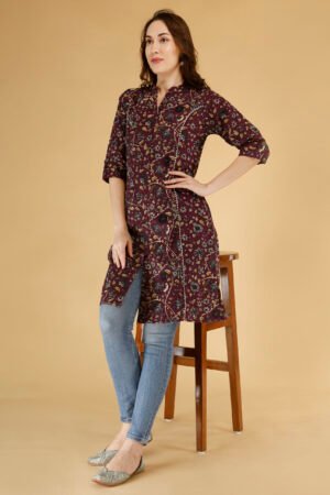 Maroon floral cotton kurti for women Stylish women’s floral printed kurti