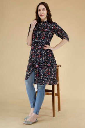 Women’s Black Floral Printed Kurti