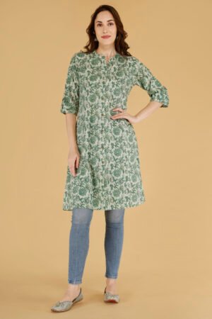 green printed cotton kurti for women