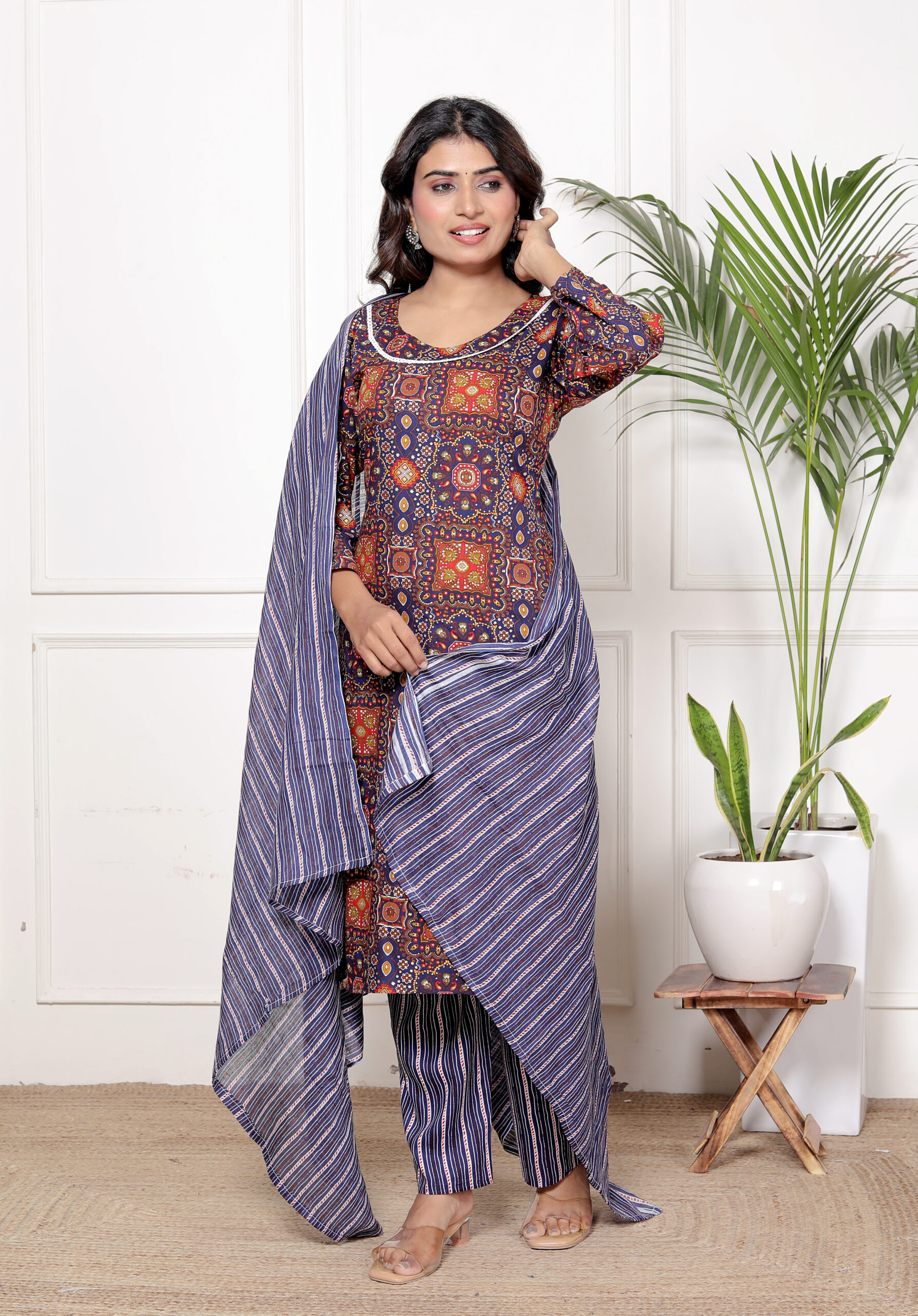 cotton kurta set women navy blue printed ethnic wear cotton kurta set women navy blue printed ethnic wear
